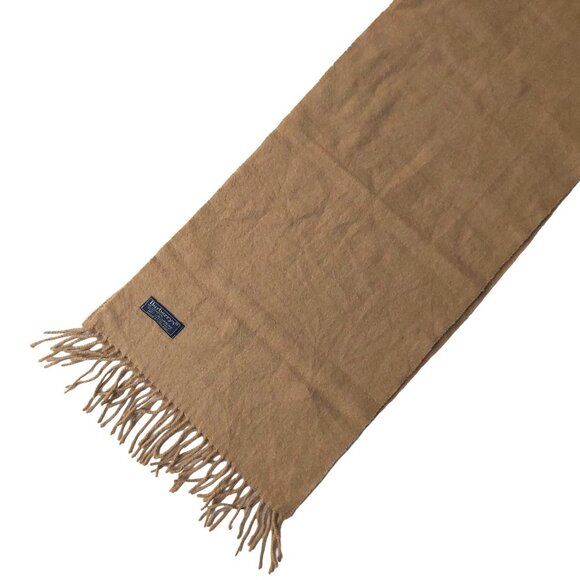 Vintage Burberry Solid Camel Tan Embroidered Logo 100% Cashmere Scarf Scarves - Picture 4 of 7